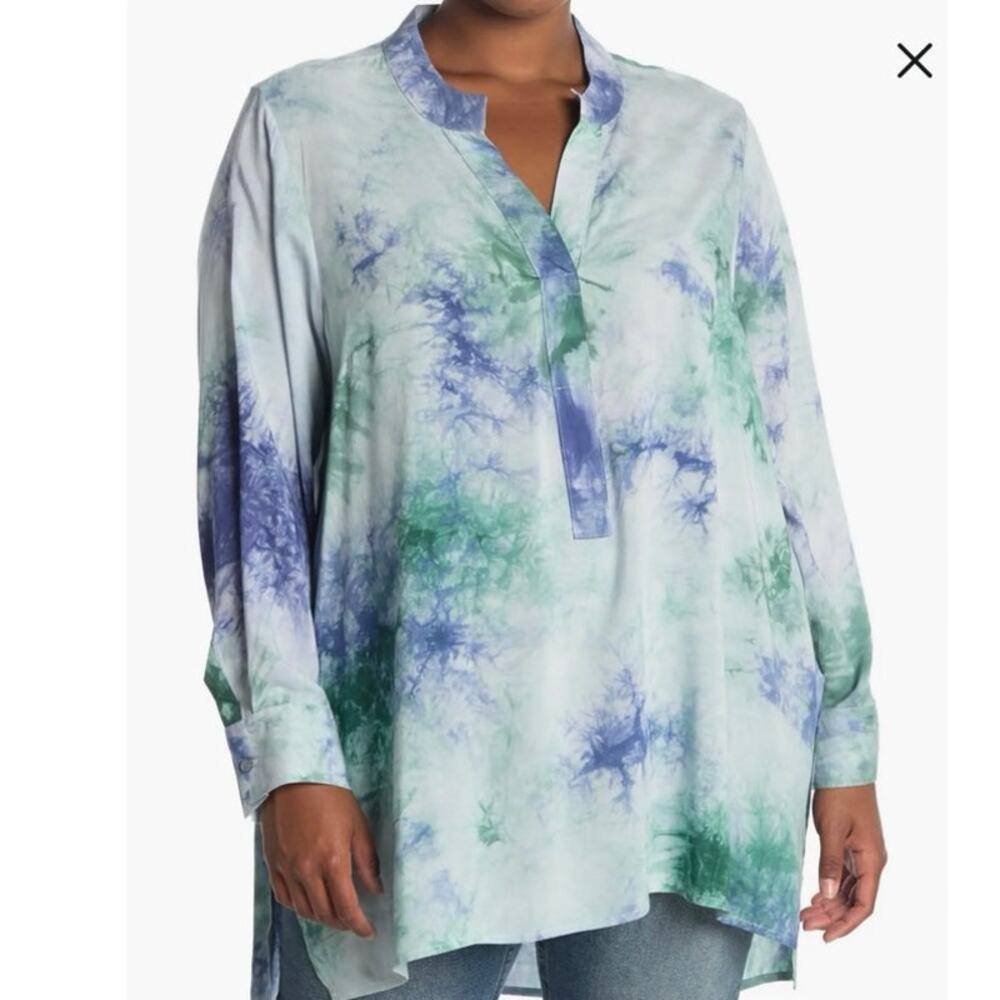 Velvet Heart Size 1X Women's Tie-Dye Tunic Top Longline Artsy Lightweight V-neck